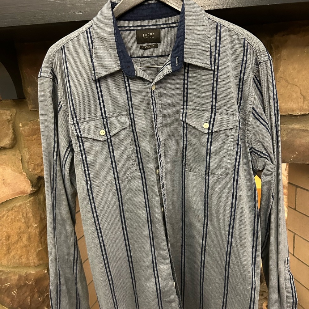 Jachs New York Blue and Gray Striped Button-Up Shirt like new-fashion at its 👍